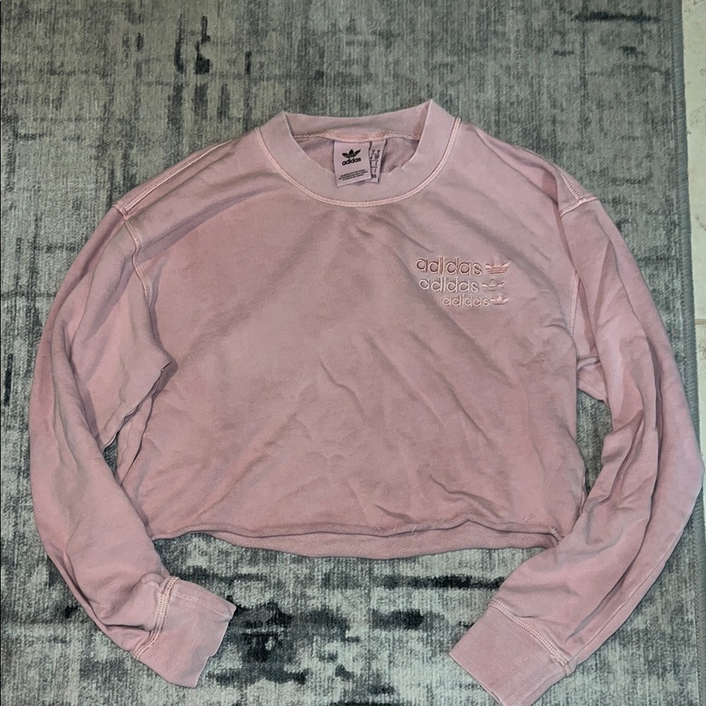 Adidas Pink Raw hem Cropped Sweatshirt